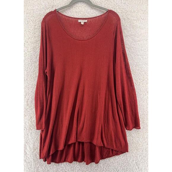 Eileen Fisher Tops - Eileen Fisher Women's Tunic Top Size 1X Red High Low Hem Linen Blend Lightweight